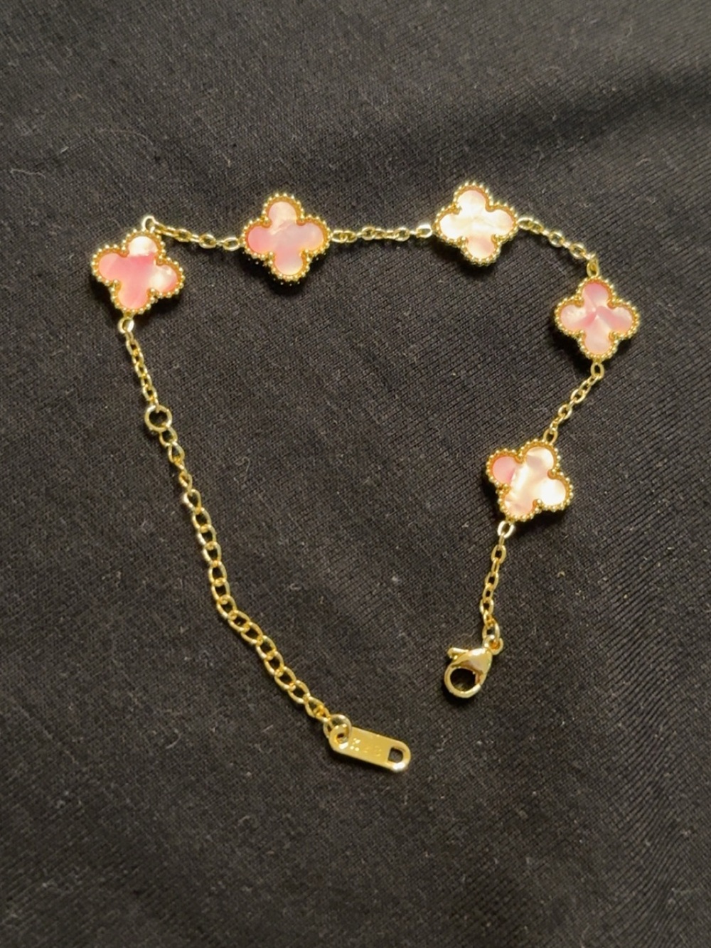 Gold Bracelet with Pink Clover Motifs